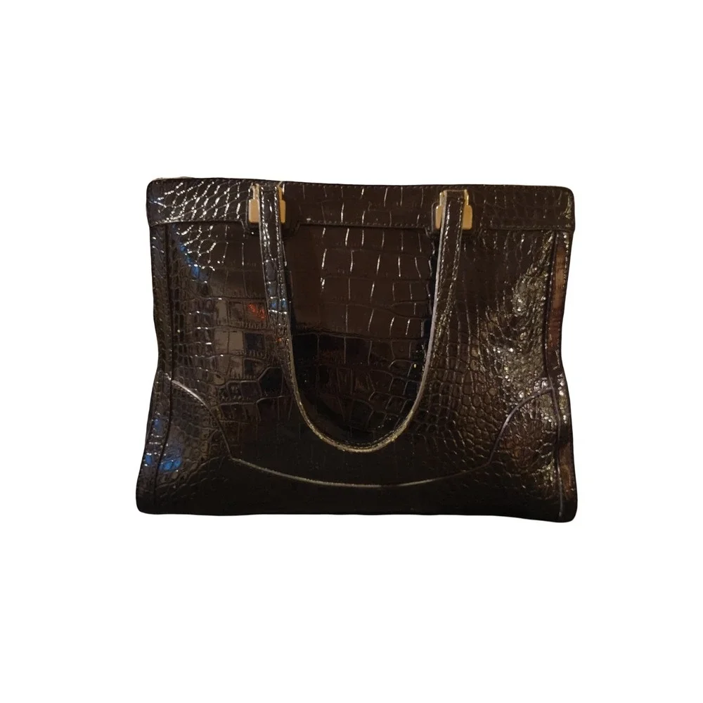 Guess Structured Handbag Purse Black Croc Embossed Texture Sleek Girl Boss